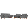 Modway Engage Mid-Century Modern Upholstered Fabric Two Armchair and Loveseat Set in Expectation Gray