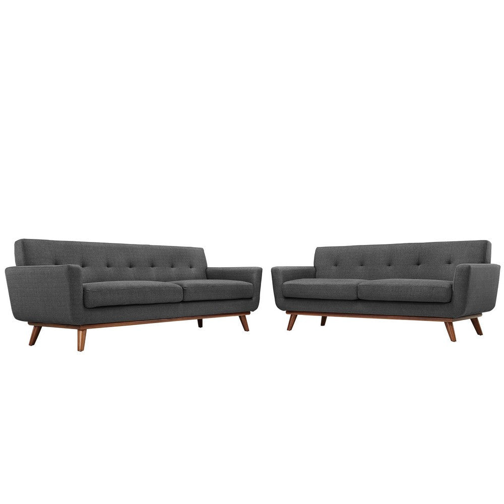 Modway Engage Mid-Century Modern Upholstered Loveseat and Sofa in Gray