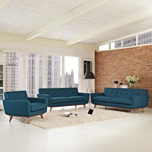 LexMod Engage Sofa Loveseat and Armchair, Azure, Set of 3