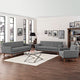 Modway Engage Mid-Century Modern Upholstered Fabric Sofa, Loveseat and Armchair in Expectation Gray