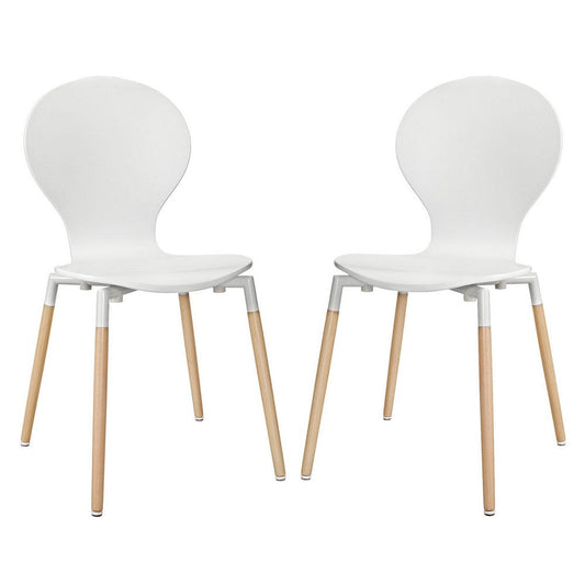 Modway Path Mid-Century Modern Two Kitchen and Dining Room Chairs in White