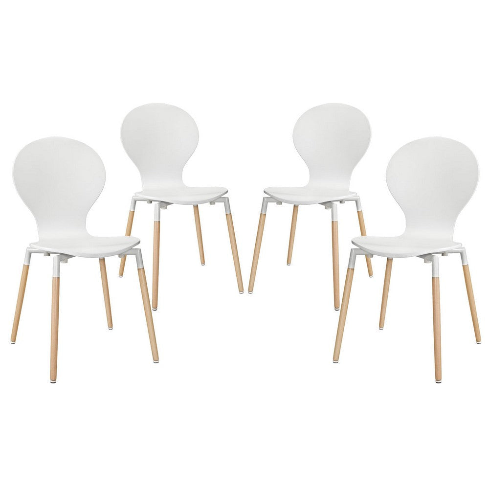 Modway Path Mid-Century Modern Four Kitchen and Dining Room Chairs in White