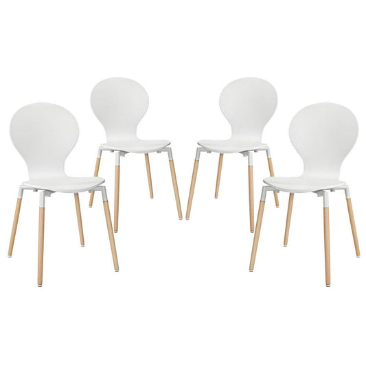 Modway Path Mid-Century Modern Four Kitchen and Dining Room Chairs in White