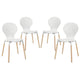 Modway Path Mid-Century Modern Four Kitchen and Dining Room Chairs in White