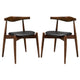 Modway Stalwart Mid-Century Modern Faux Leather Upholstered Two Dining Chairs in Dark Walnut Black