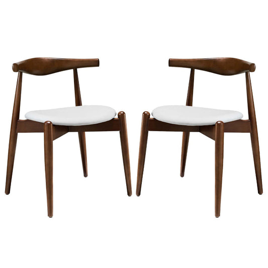 Modway Stalwart Mid-Century Modern Faux Leather Upholstered Two Dining Chairs in Dark Walnut White