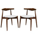 Modway Stalwart Mid-Century Modern Faux Leather Upholstered Two Dining Chairs in Dark Walnut White