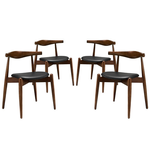 Modway Stalwart Mid-Century Modern Faux Leather Upholstered Four Dining Chairs in Dark Walnut Black
