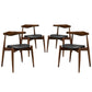 Modway Stalwart Mid-Century Modern Faux Leather Upholstered Four Dining Chairs in Dark Walnut Black