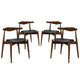 Modway Stalwart Mid-Century Modern Faux Leather Upholstered Four Dining Chairs in Dark Walnut Black
