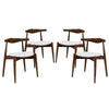 Modway Stalwart Mid-Century Modern Faux Leather Upholstered Four Dining Chairs in Dark Walnut White