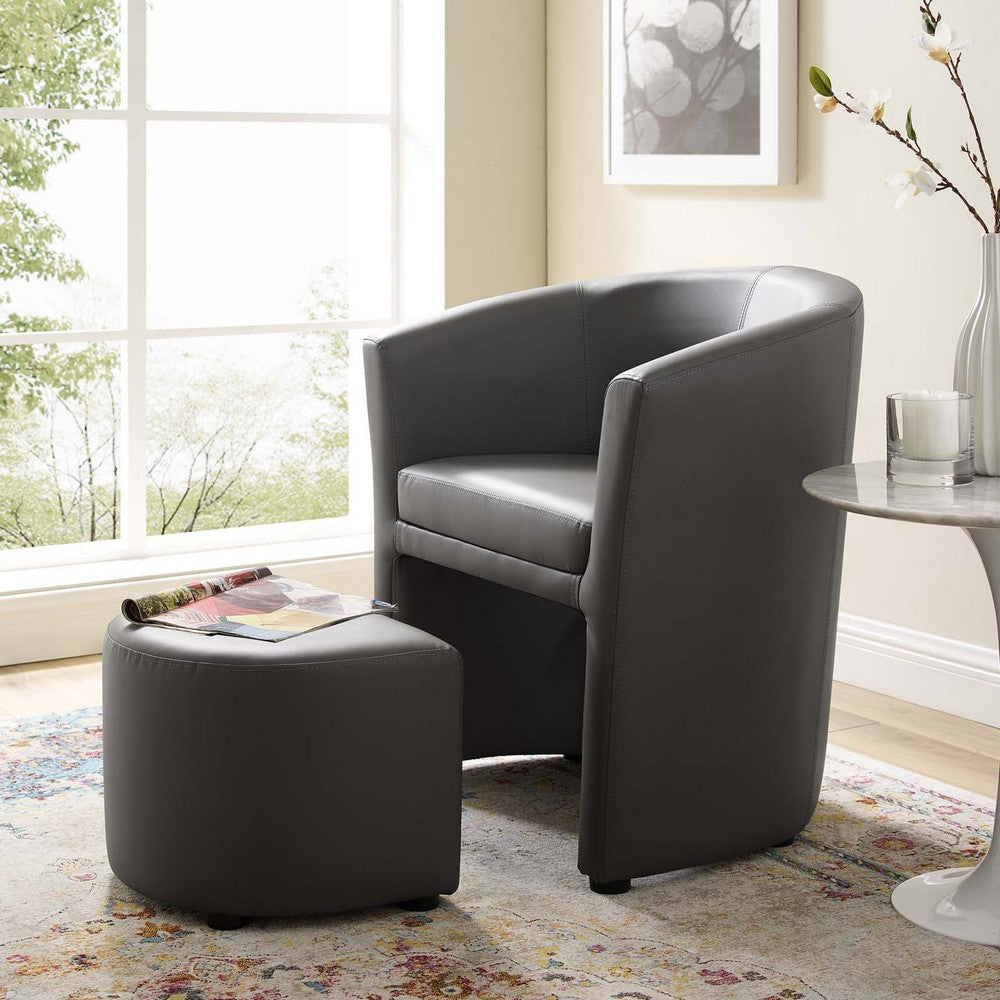 Modway Divulge Faux Leather Armchair and Ottoman Set in Gray 28D x 22W x 30H in MDY-EEI-1407-GRY