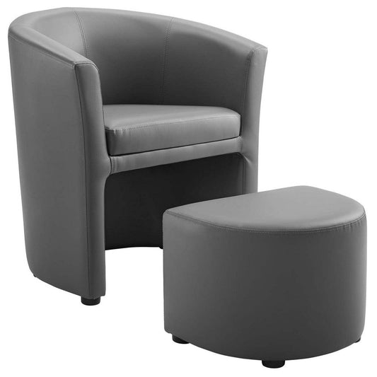 Modway Divulge Faux Leather Armchair and Ottoman Set in Gray 28D x 22W x 30H in