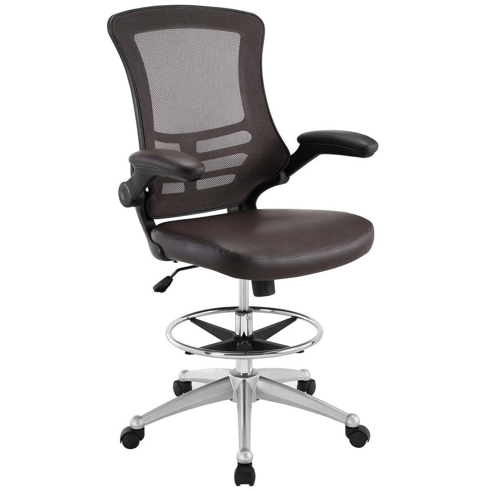 Attainment Vinyl Drafting Chair in Brown By Modway