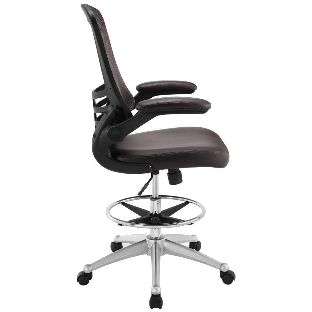 Attainment Vinyl Drafting Chair in Brown By Modway