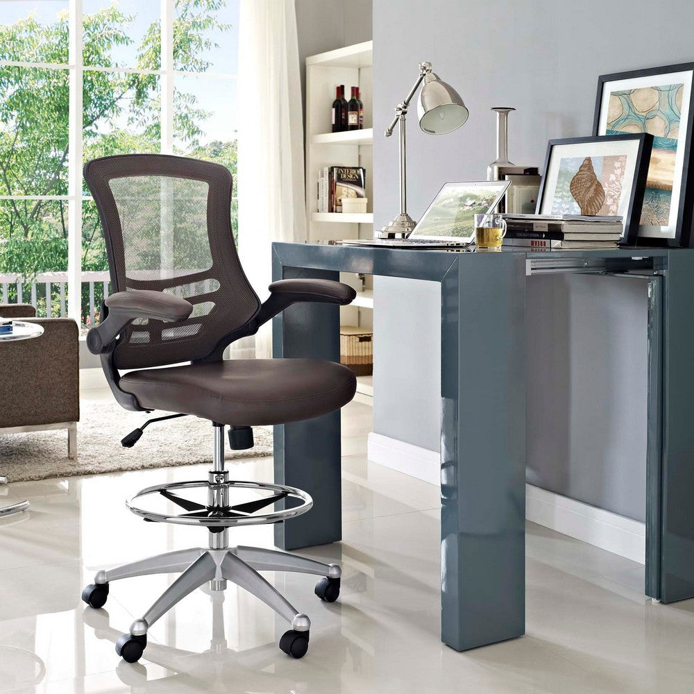Attainment Vinyl Drafting Chair in Brown By Modway