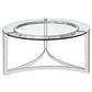 Modway Signet Modern Tempered Glass Stainless Steel Round Coffee Table In Silver