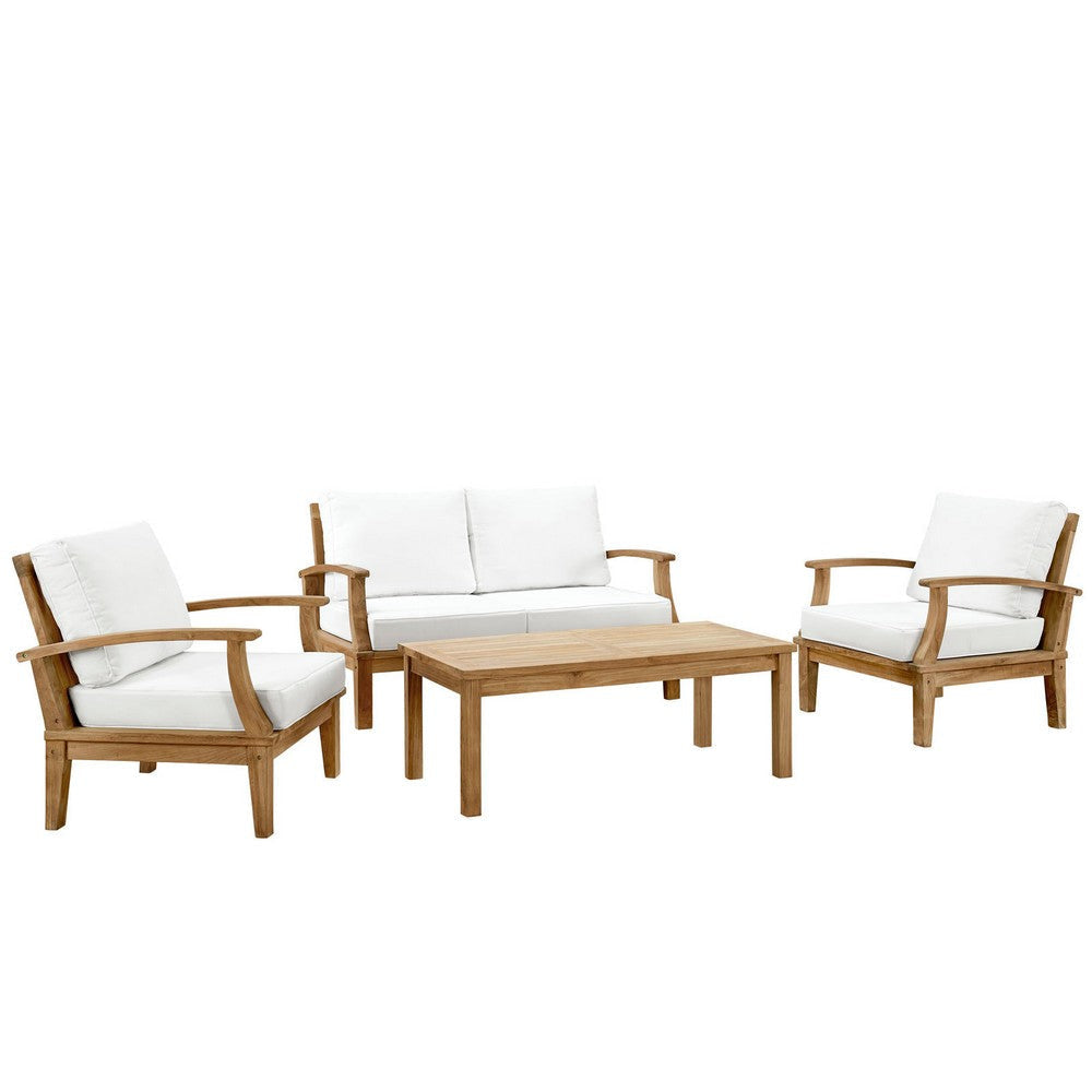 Modway EEI-1469-NAT-WHI-SET Marina Premium Grade A Teak Wood Outdoor Patio Furniture Set, 4 Piece, Natural White