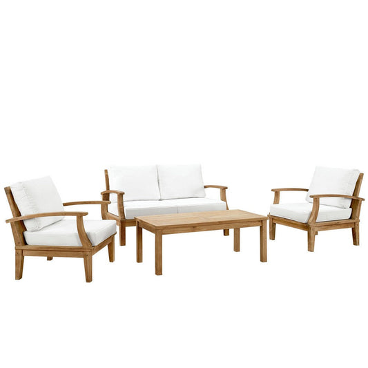 Modway EEI-1469-NAT-WHI-SET Marina Premium Grade A Teak Wood Outdoor Patio Furniture Set, 4 Piece, Natural White