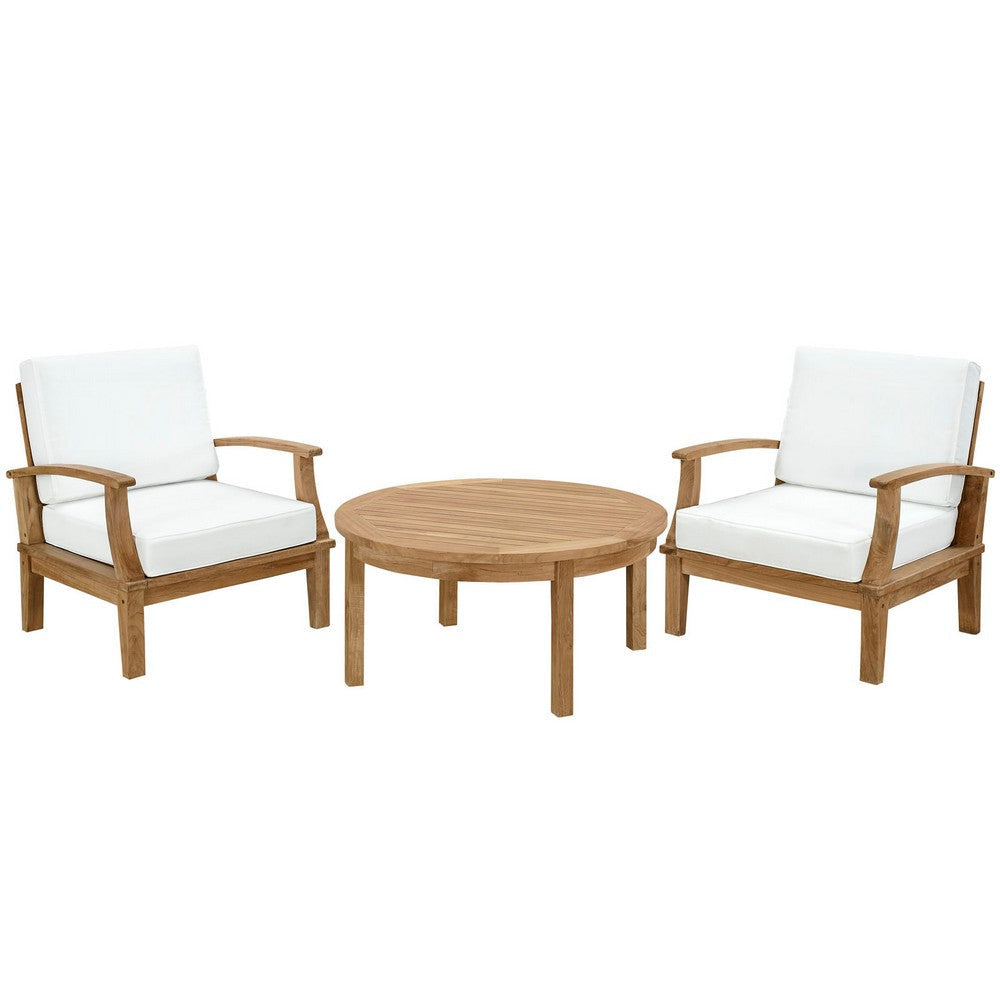 Modway EEI-1475-NAT-WHI-SET Marina Premium Grade A Teak Wood Outdoor Patio Furniture Set, 3 Piece, Natural White