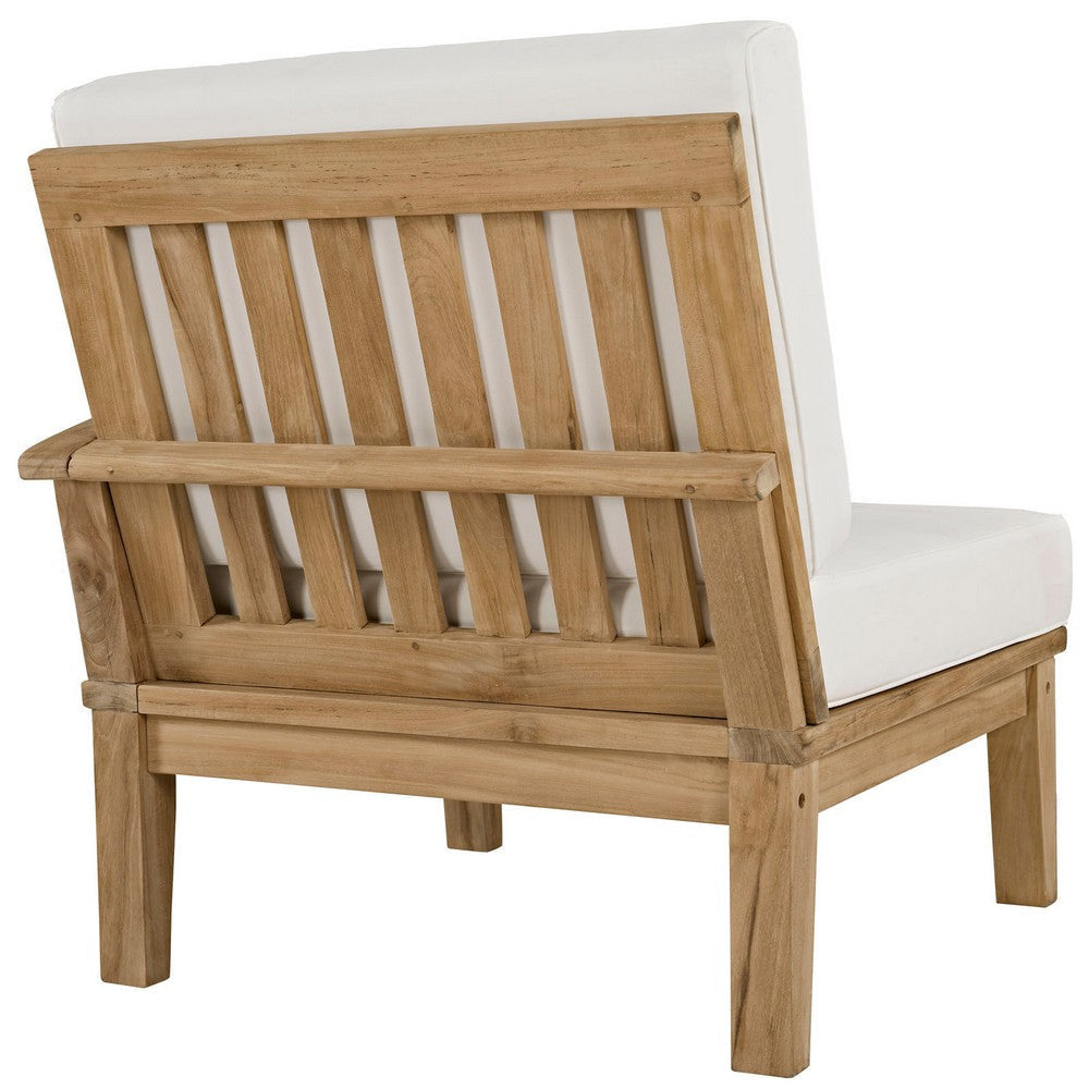 Modway EEI-1477-NAT-WHI-SET Marina Premium Grade A Teak Wood Outdoor Patio Furniture Set 5 Piece Natural White MDY-EEI-1477-NAT-WHI-SET