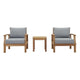 Modway EEI-1487-NAT-GRY-SET Marina Premium Grade A Teak Wood Outdoor Patio Furniture Set, 3 Piece, Natural Gray