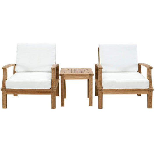 Modway EEI-1487-NAT-WHI-SET Marina Premium Grade A Teak Wood Outdoor Patio Furniture Set, 3 Piece, Natural White