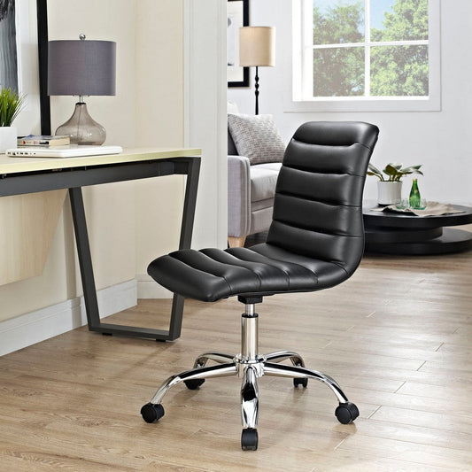 Black Ripple Armless Mid Back Office Chair - No Shipping Charges