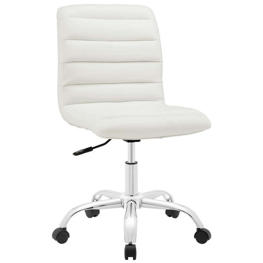 34 Inch Modern Office Chair, Chrome Star Base, Channel Tufting, White - No Shipping Charges
