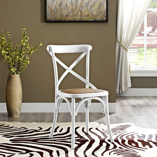 Modway Gear Rustic Modern Farmhouse Elm Wood Rattan Dining Chair in White MDY-EEI-1541-WHI