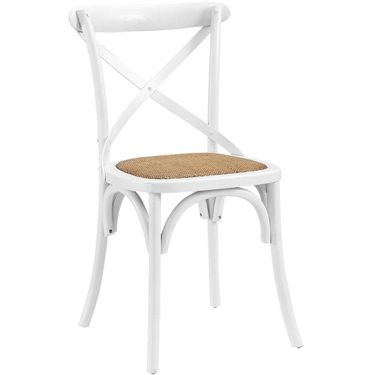 Modway Gear Rustic Modern Farmhouse Elm Wood Rattan Dining Chair in White