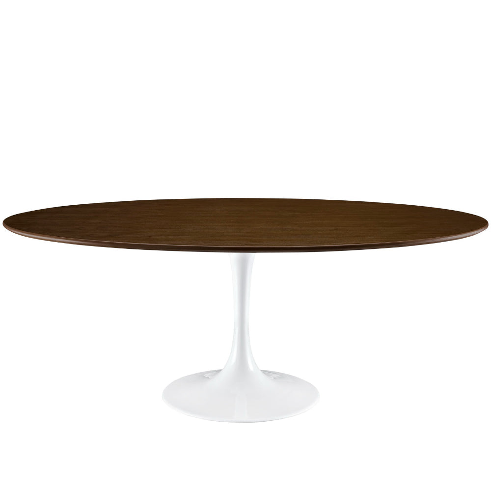 Modway Lippa 78" Modern Kitchen and Dining Table with Oval Walnut Top and Pedestal Base in Walnut