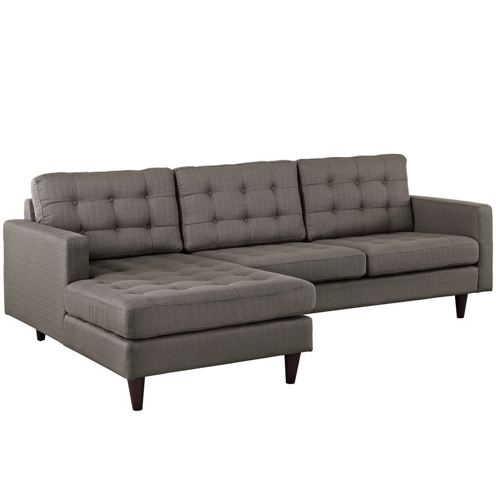 Modway Empress Mid-Century Modern Upholstered Fabric Left-Arm Facing Sectional Sofa in Granite