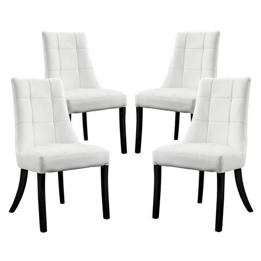 Modway Noblesse Modern Tufted Vegan Leather Upholstered Kitchen Room White, Four Dining Chairs