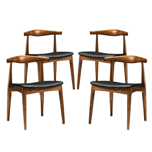 Modway Tracy Mid-Century Modern Wood and Faux Leather Upholstered Four Dining Chairs in Black