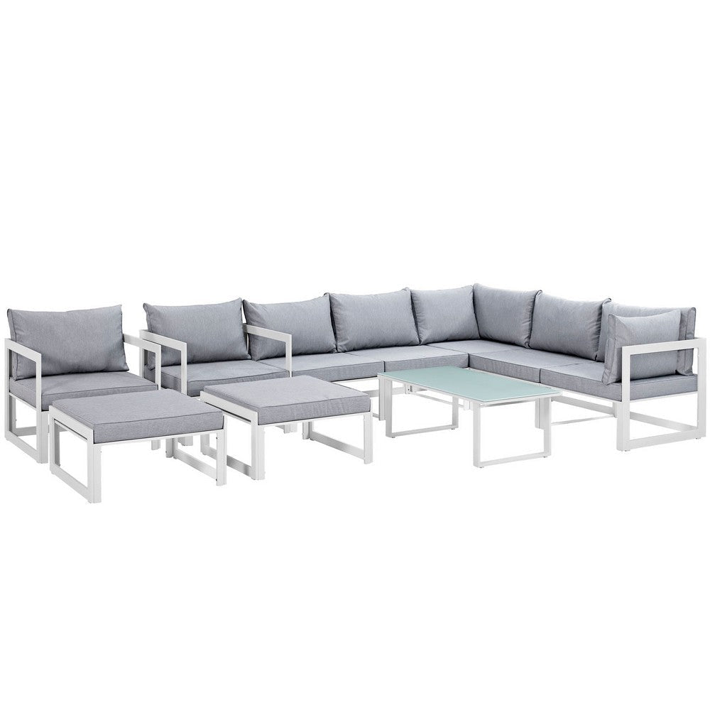 Modway EEI-1720-WHI-GRY-SET Fortuna Outdoor Patio Sectional Sofa Set, 10 Piece, White Gray