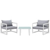 Modway Fortuna 3-Piece Aluminum Outdoor Patio Sectional Sofa Set in White Gray