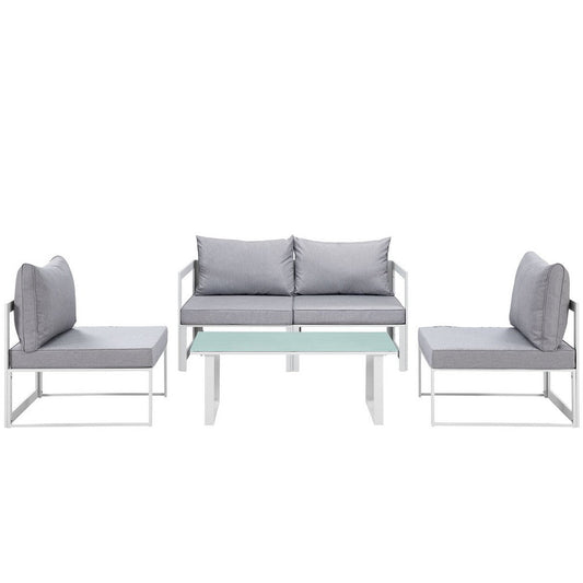 Fortuna 5 Piece Outdoor Patio Sectional Sofa Set, White Gray - No Shipping Charges