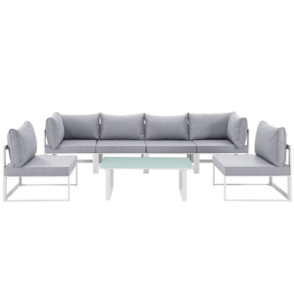 Modway Fortuna Aluminum 7-Piece Outdoor Patio Sectional Sofa Furniture Set with Cushions in White Gray