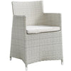 Modway Junction Wicker Rattan Outdoor Patio Two Dining Arm Chairs with Cushions in Gray White MDY-EEI-1738-GRY-WHI-SET