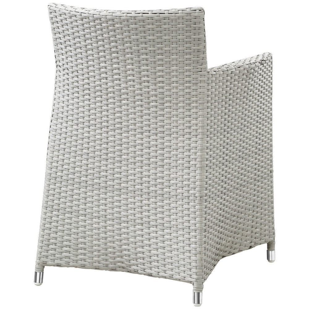 Modway Junction Wicker Rattan Outdoor Patio Two Dining Arm Chairs with Cushions in Gray White MDY-EEI-1738-GRY-WHI-SET