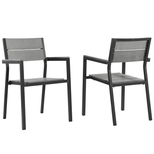 Brown Gray Maine Dining Armchair Outdoor Patio Set of 2 - No Shipping Charges