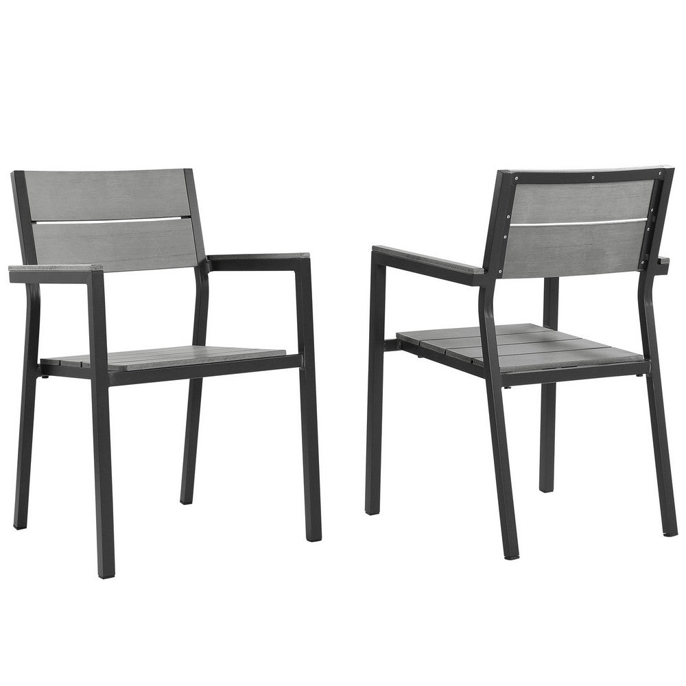 Maine Outdoor Patio Dining Armchair Set of 2 by Modway| Brown Gray