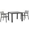 Modway Maine Aluminum 3-Piece Outdoor Patio Dining Set with 39" Dining Table and Two Dining Armchairs in Brown Gray