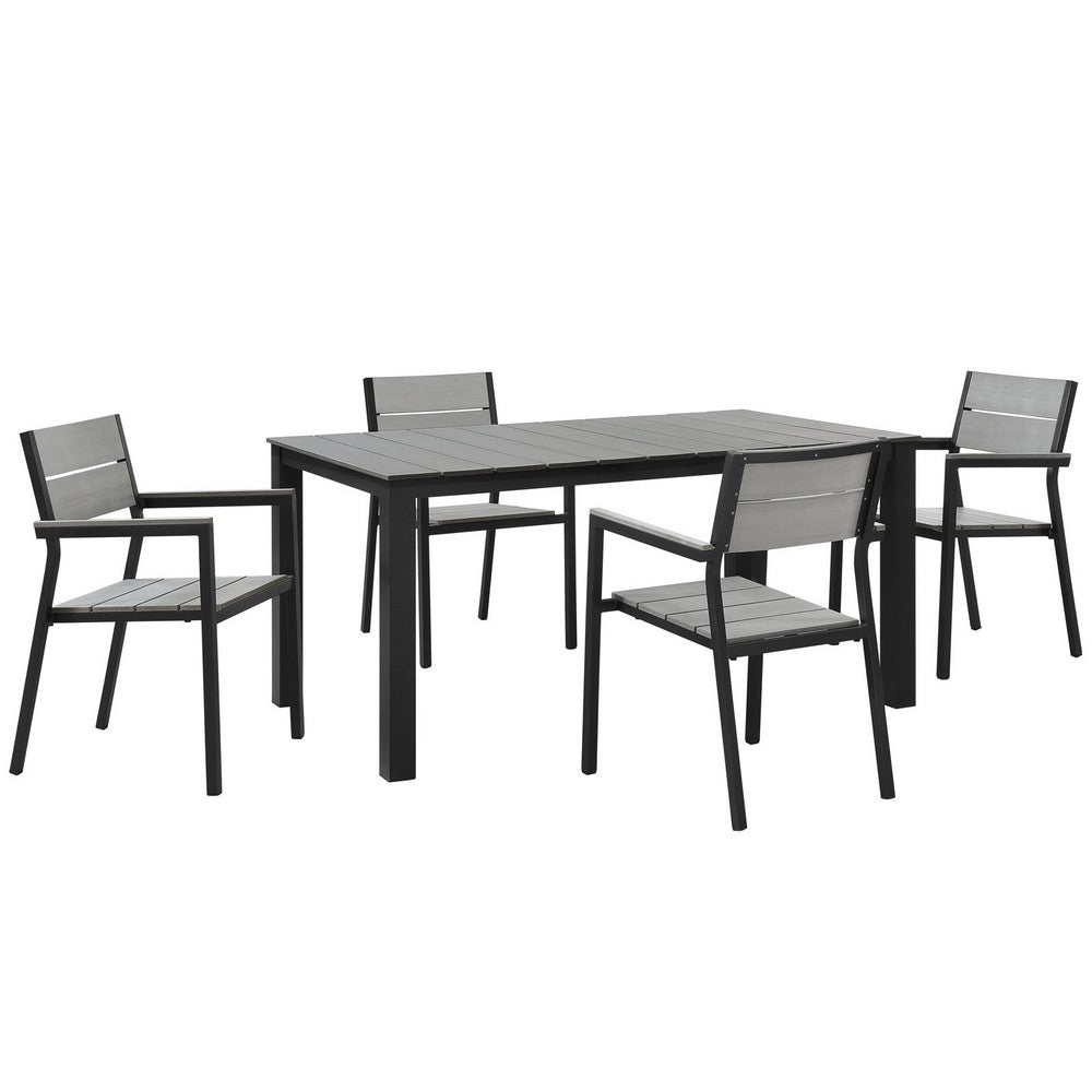 Maine 5 Piece Outdoor Patio Dining Set by Modway| Brown Gray
