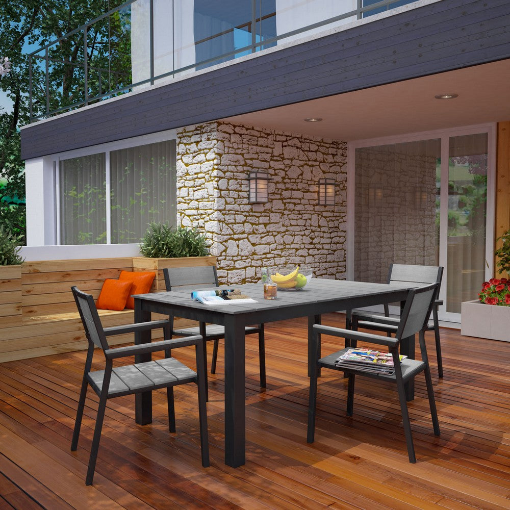 Maine 5 Piece Outdoor Patio Dining Set by Modway| Brown Gray