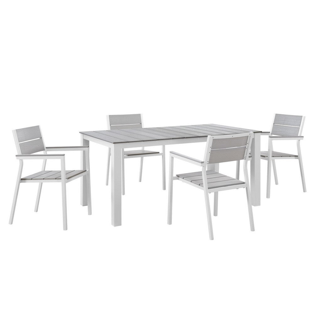 Maine 5 Piece Outdoor Patio Dining Set by Modway| White Light Gray
