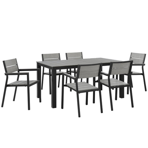 Maine 7 Piece Outdoor Patio Dining Set by Modway| Brown Gray