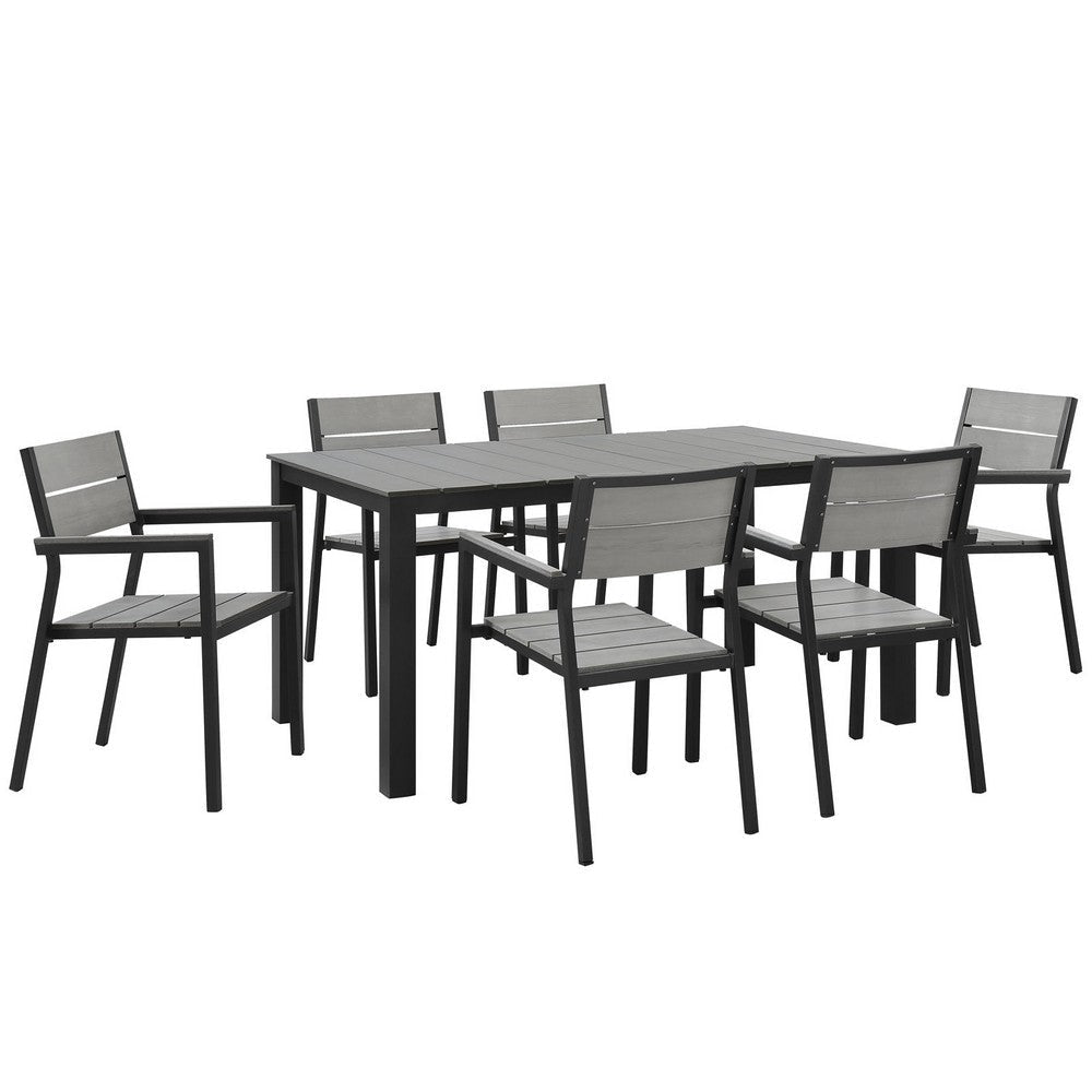 Modway Maine 7-Piece Aluminum Dining Table and Chair Outdoor Patio Set in Brown Gray