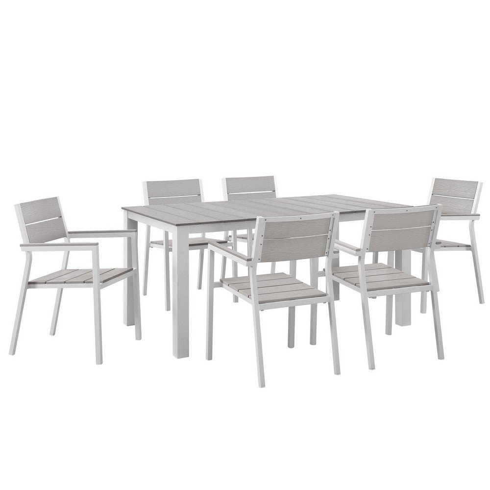 Maine 7 Piece Outdoor Patio Dining Set by Modway| White Light Gray